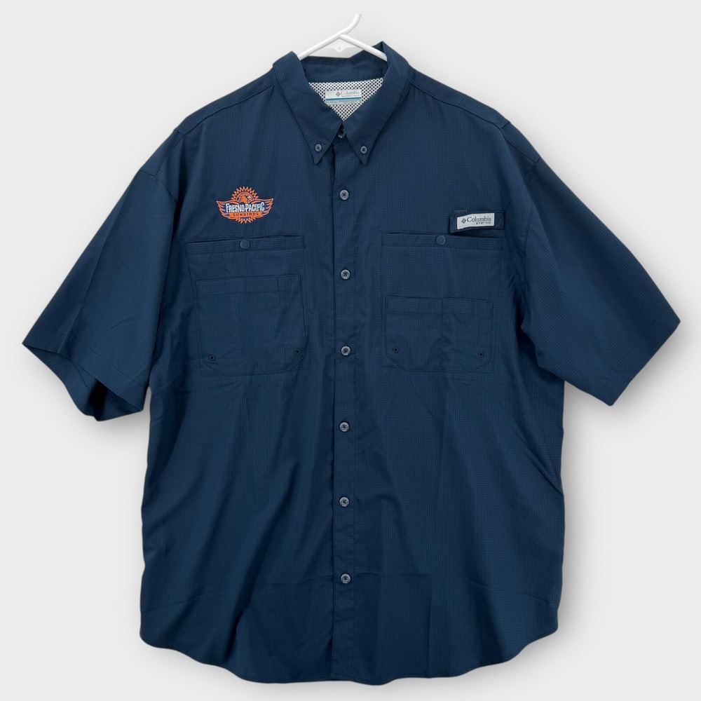 Fresno Pacific Sunbirds Shirt Mens‎ Large Columbia PFG Blue Short Sleeve NCAA